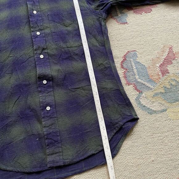 Gitman Vintage Shadow Plaid Flannel Shirt Small Green Blue Cotton Made in USA - Picture 7 of 8